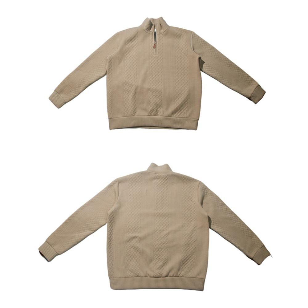 New American Fashion Men Sweatshirts Casual Loose Stand Collar Zip-up Long-sleeved Pullover Leisure Jacquard Solid Color Tops