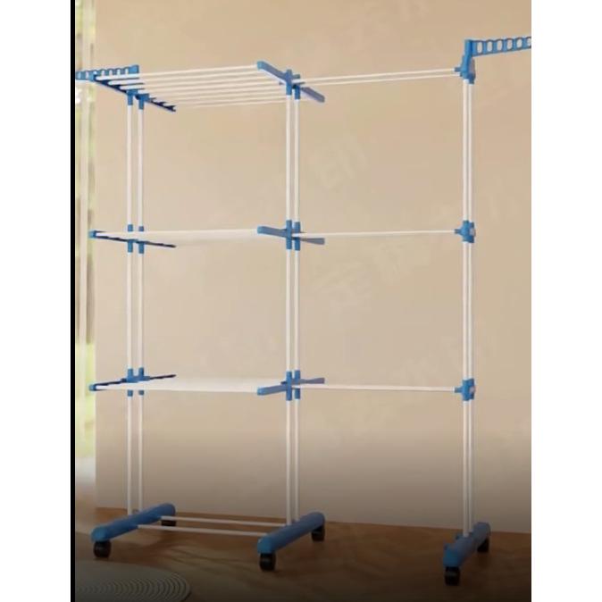 3-Tier Floor-Standing Folding Clothes & Towel Drying Rack with Multifunctional Storage