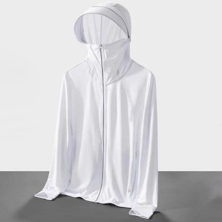 Ice Silk UV Protection Sunscreen Hooded Jacket for Men Women Long Sleeve Outdoor Coat with Zipper Closure