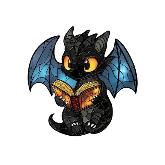 2D Acrylic Book Dragon Brooch Pin Charming Winged Dragon Badge Cute Fantasy Literary Gift for Readers Book Lovers Collectors