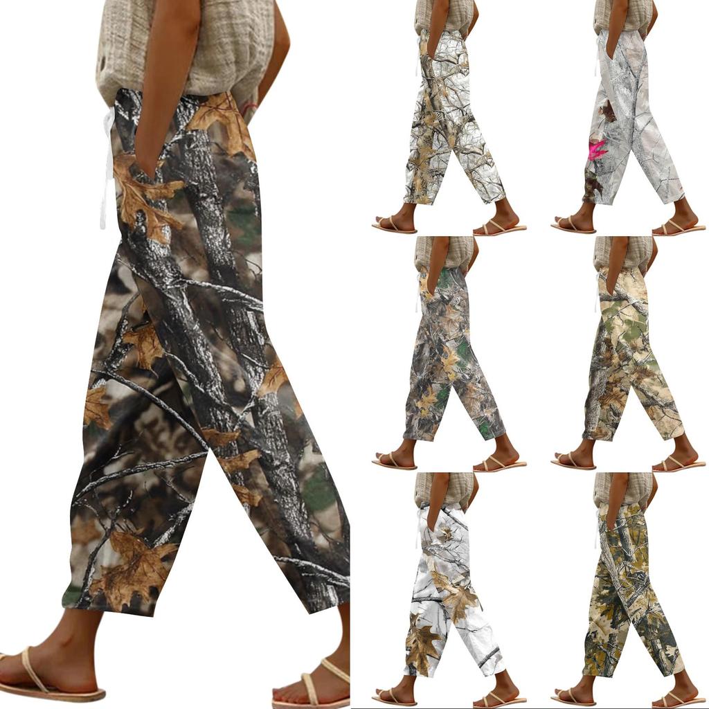 Women's Fashion Printed Drawstring Pocket Elastic Waist Casual Pants