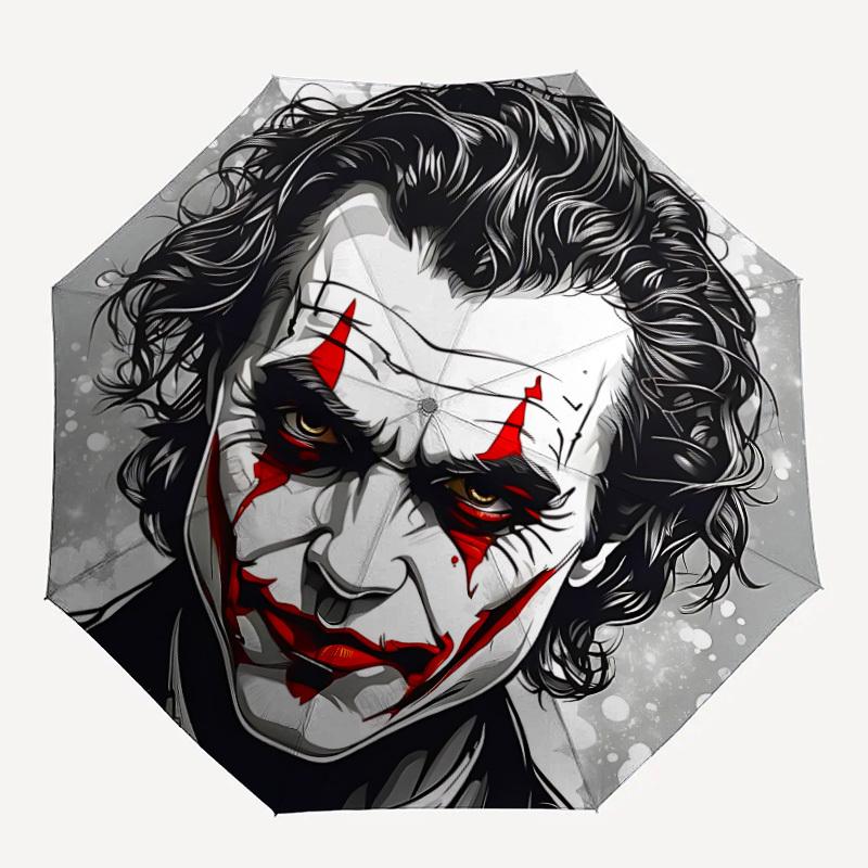 1pc Joker Clown Automatic Folding Umbrella - Compact 8-Rib Design,Festive Gift for Friends & Family, Compact Umbrella 21192
