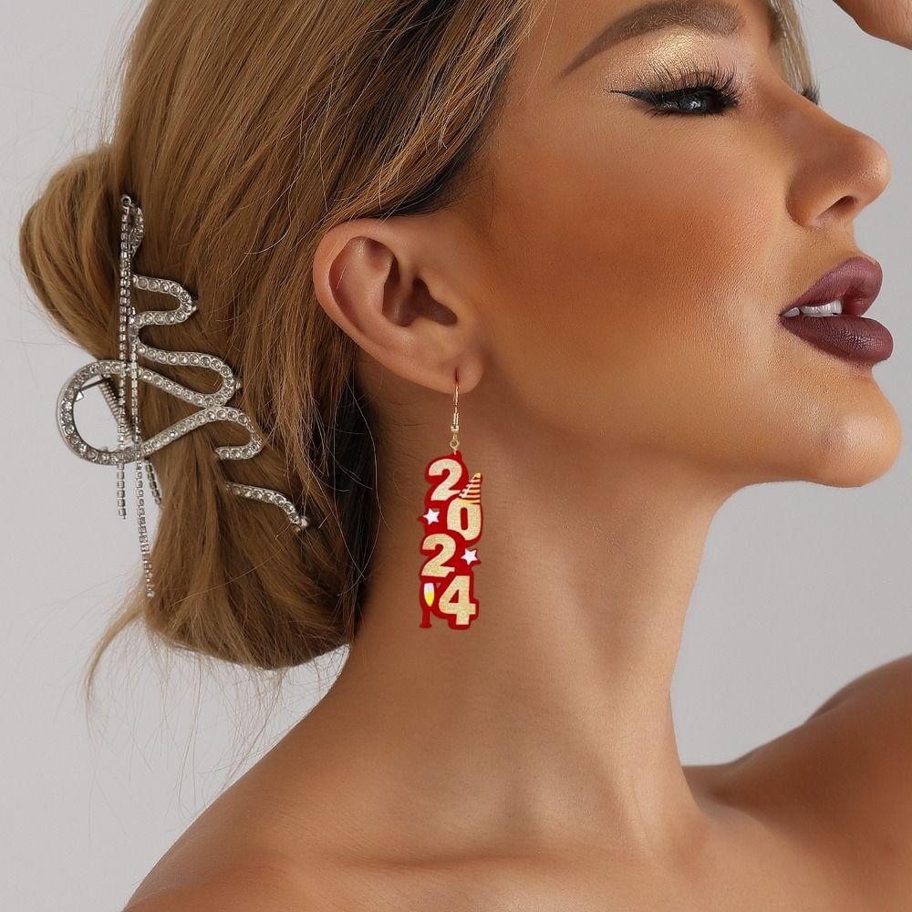 

Серебряные серьги-гвоздики 2024 года на Новый год Эстетические акриловые серьги для вечеринок на Новый год G