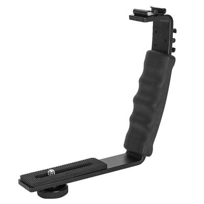Camera Flash L Bracket Dual Hot Shoes Holder Mount Adapter Mount DV Microphone LED Light