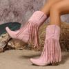 Stivali Alti da Donna con Frange e Tacco Spesso in Pelle a Punta Stivali da Cowboy alla Moda Casual Stivali con Tacco Alto da Donna Veri