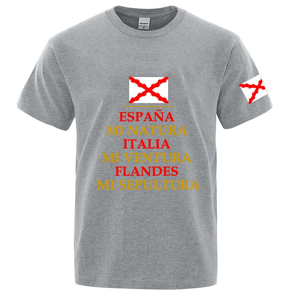 2026 Unisexs Summer Spanish Empire Retro Spain Logo Print Pure Cotton Solid Color Sports Casual RoundNeck Breathable TShirt