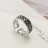Adjustable Open Ring Men Women Vintage Punk Geometric Copper Band With Grid Retro Stylish Unisex Jewelry