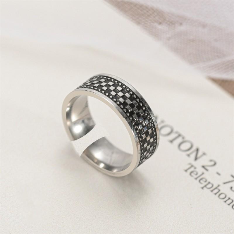 Adjustable Open Ring Men Women Vintage Punk Geometric Copper Band With Grid Retro Stylish Unisex Jewelry