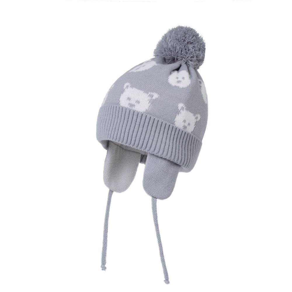 

2020 год. Шапка-ушанка для малышей, младенцев, мальчиков и девочек, зимняя, вязаная, на флисовой подкладке, с милым мультяшным медведем, детские, теплые шапки-ушанки L 2-5T