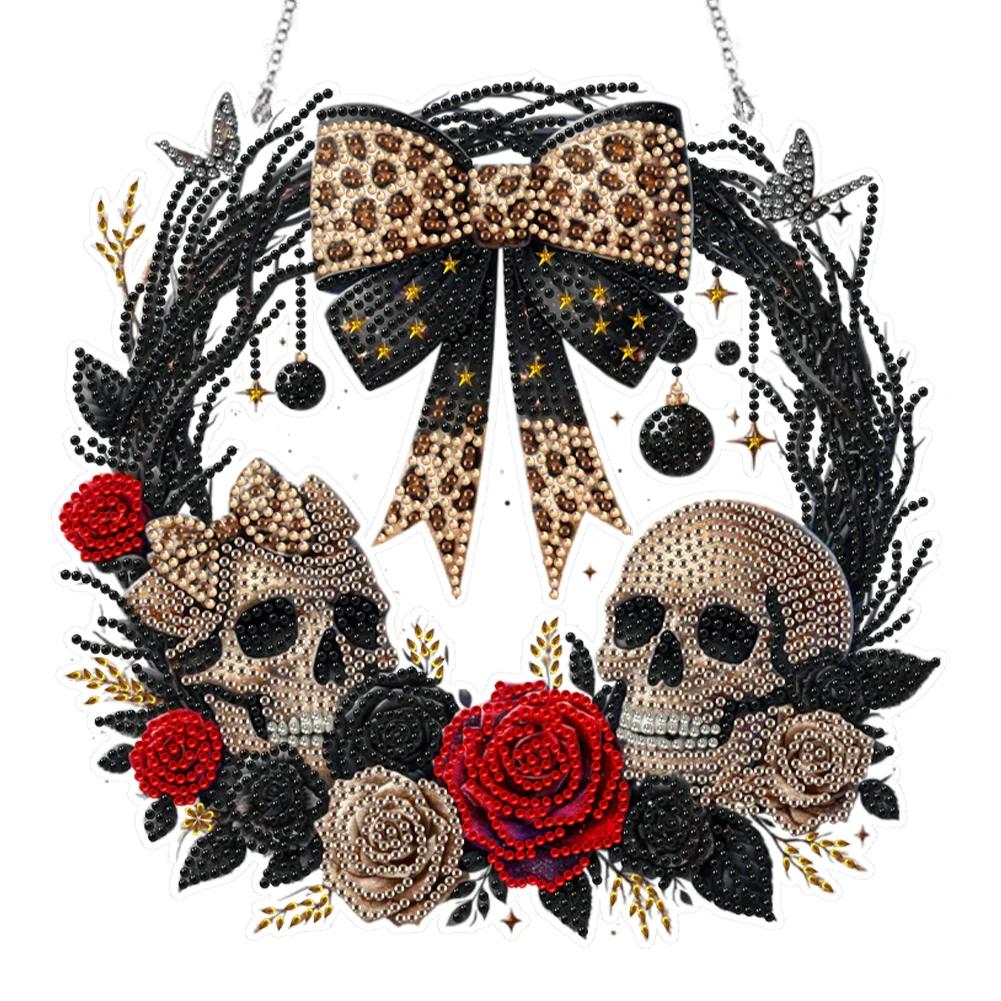 Acrylic Special Shape Bow Skeleton 5D DIY Diamond Painting Wreath Pendant Diamond Painting Wreath Decor for Garden Window Decor