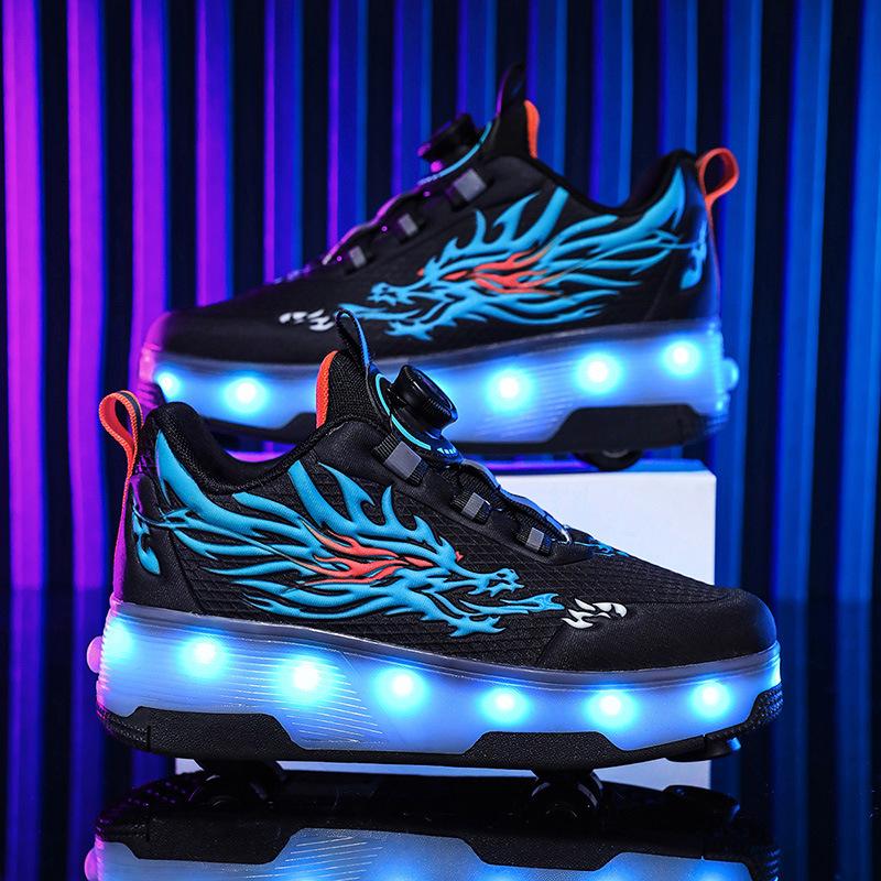 Manufacturer's new roller skates small four-wheel sports pulley runaway shoes boys with lights flying shoes wheels