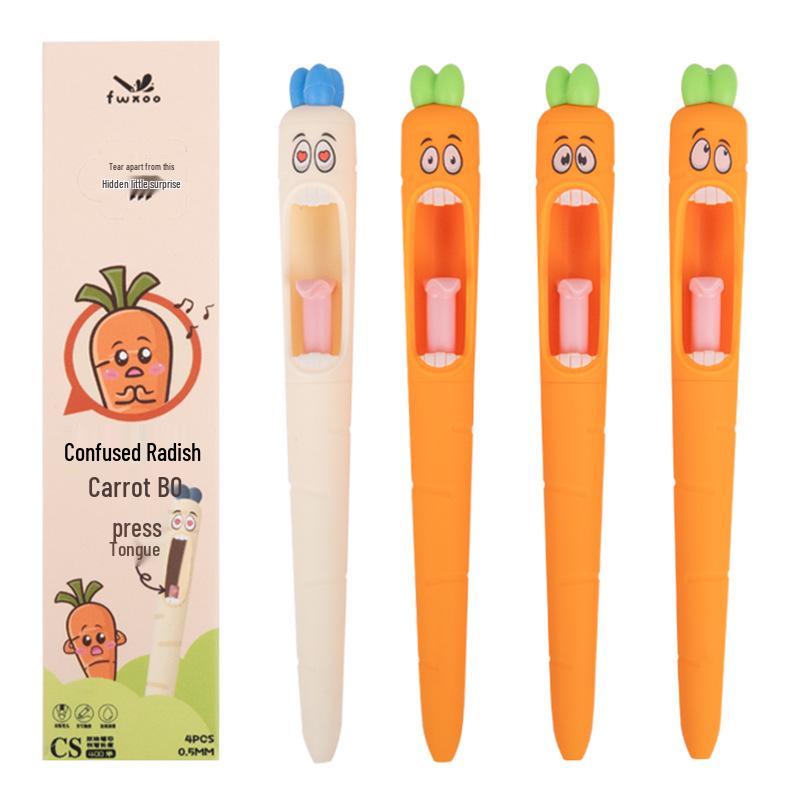 

Fuzzy Carrot Press Pen: Fun Office Pen with a Tongue Pops Out 0.5 mm