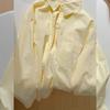 Women's Milky Yellow Layered Long-Sleeve Loose Shirt Jacket - Petite Casual Spring/Autumn Top