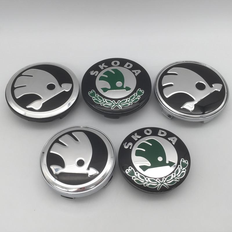LOLL4 4pcs For Skoda black/green 56mm 60mm 65mm 68mm Car emblem Wheel hub Center Cap Badge covers sticker Decals Styling accessories
