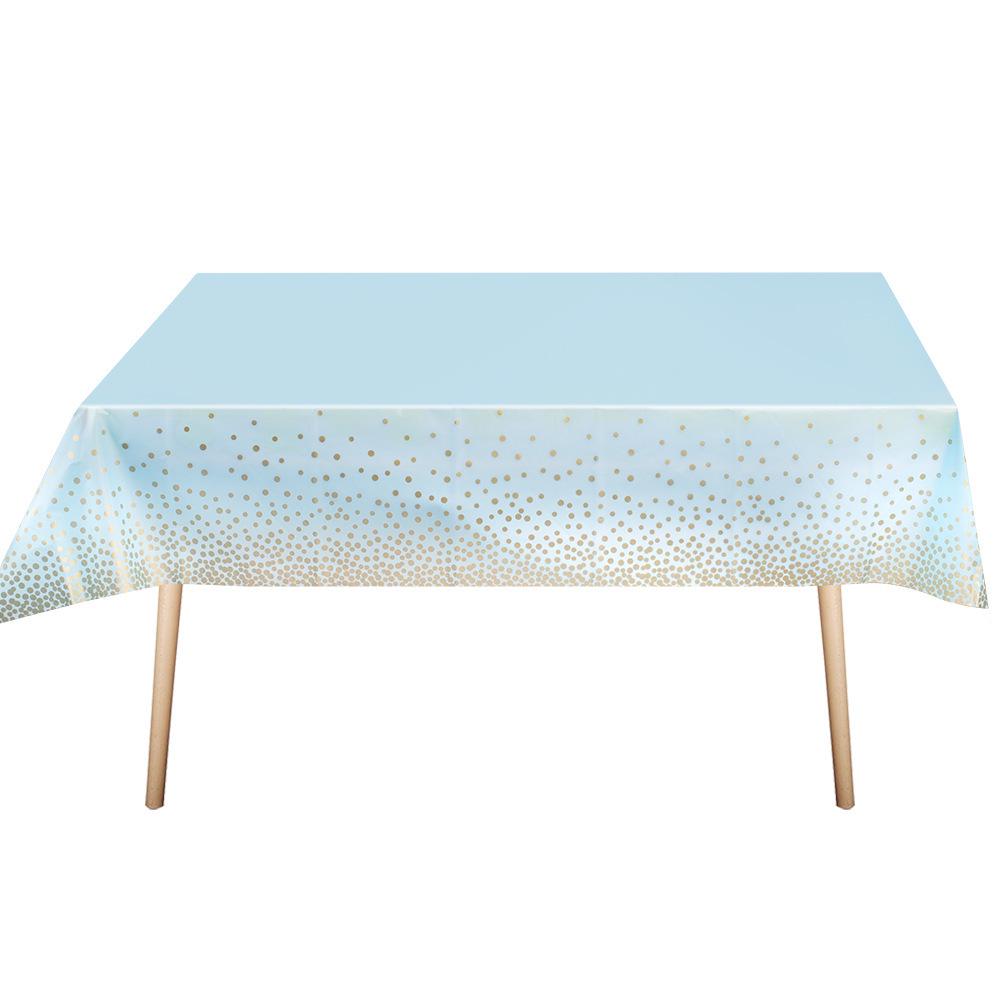 Blue and Gold Polka Dot Birthday Tableware Set: Disposable Dinner Plates, Dessert Plates, Cups, and Napkins