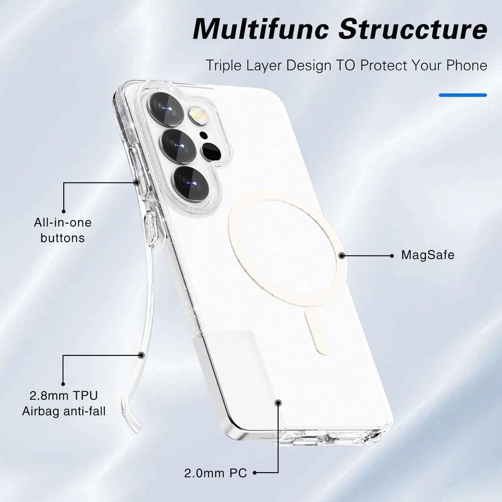 For Samsung Galaxy S26 Ultra Magnetic Case Glitter Powder PC + TPU Phone Cover