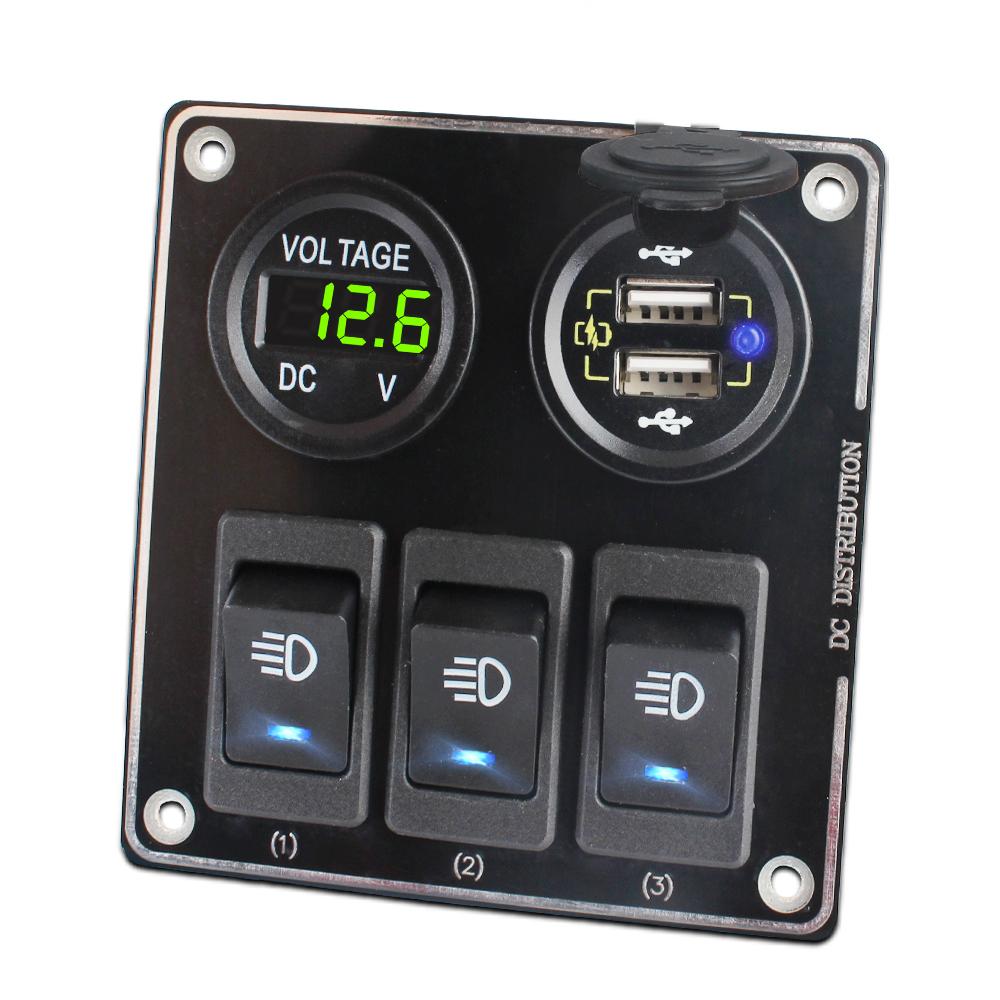 Usb Quick Charger Adapter 3.0 QC Plug For In The Car Socket Converter PC Power Button 12V Type C Car Voltmeter Quick Charger