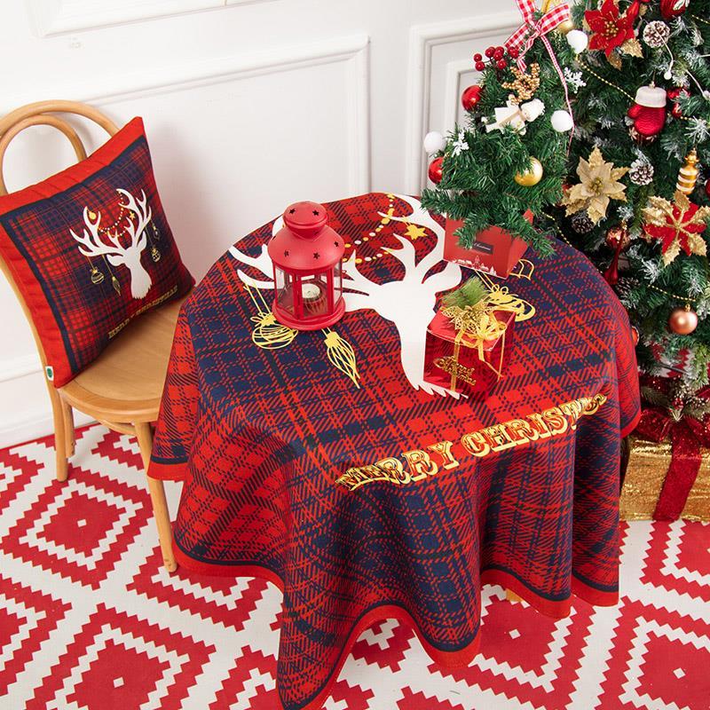 Multi-purpose Christmas Cotton and Linen Tablecloth Small Round Table Long Table Cover Cloth Festive Red New Year Atmosphere Tea Table Cloth