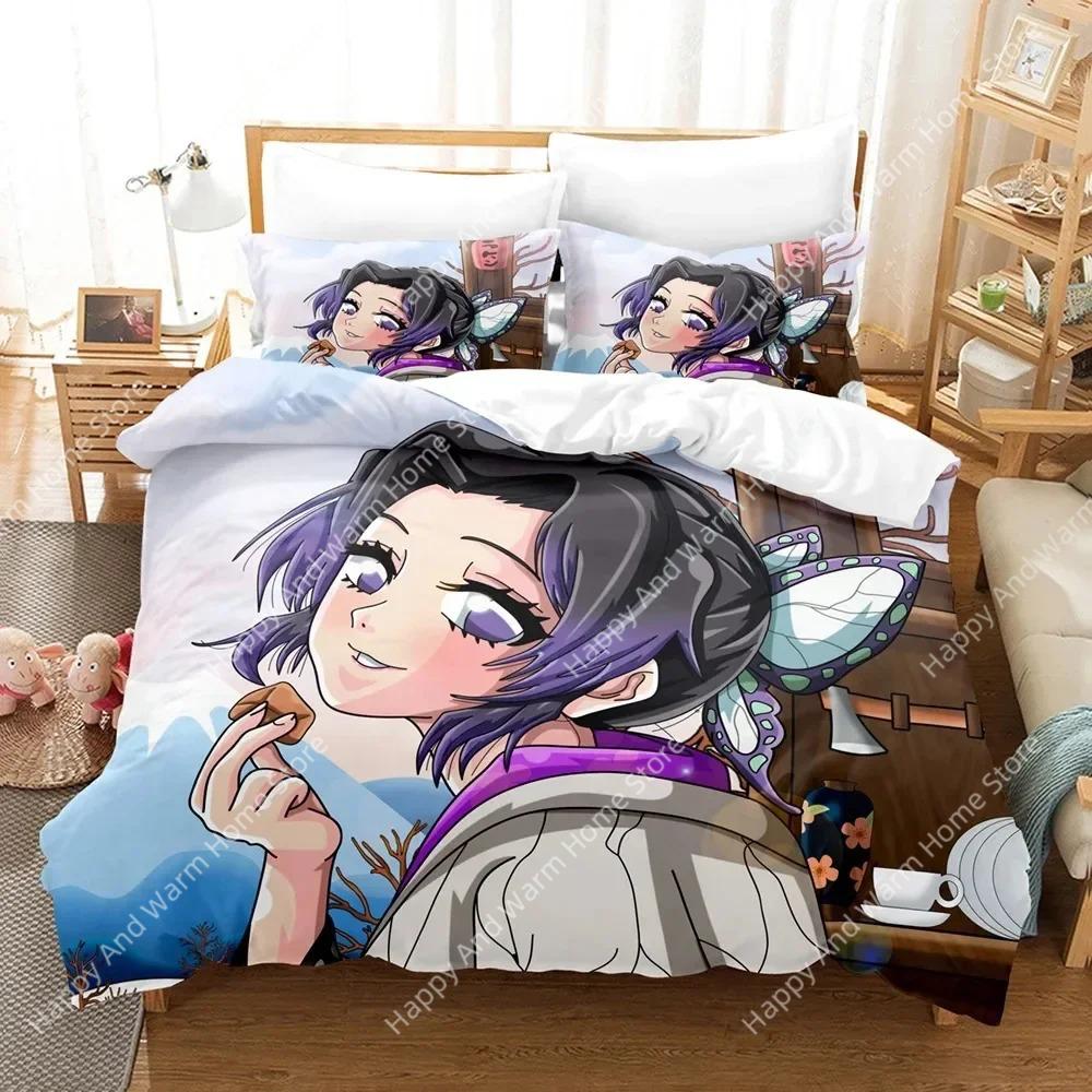 3D-Druck Kochou Shinobu Bettwäsche Anime Demon Slayer Bedrucktes Bettwäsche-Set Bettbezug Kissenbezug Bettwäsche-Set Leinenlaken Bettdeckenbezug