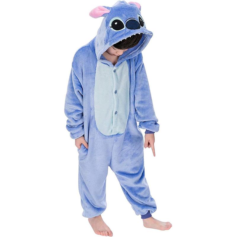 Dětský kostým Stitch na cosplay Flanelové pyžamo Anime Lilo & Stitch Kombinéza Overal Pyžamo Halloweenský kostým pro dítě