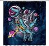 Lustiger Einhorn-Dinosaurier Kinder Duschvorhang Niedliche Cartoon-Tiere Regenbogen Galaxie Weltraum