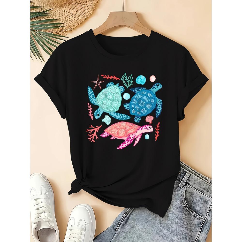 Damen Meeresschildkröte Kurzarm T-Shirt - Lässiges Rundhals Sommer Oberteil Geeignet für Frühling Sommer
