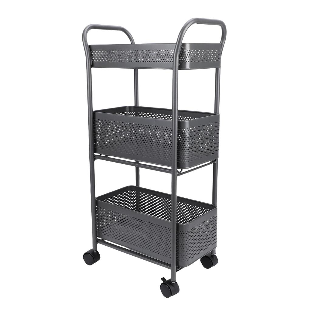 3 Tier Rolling Cart, Hvy Duty Steel Utility Cart with Sliding Mesh Basket and 4 Wheels, for Kitchen, Bathroom, Bedside, Laundry Room