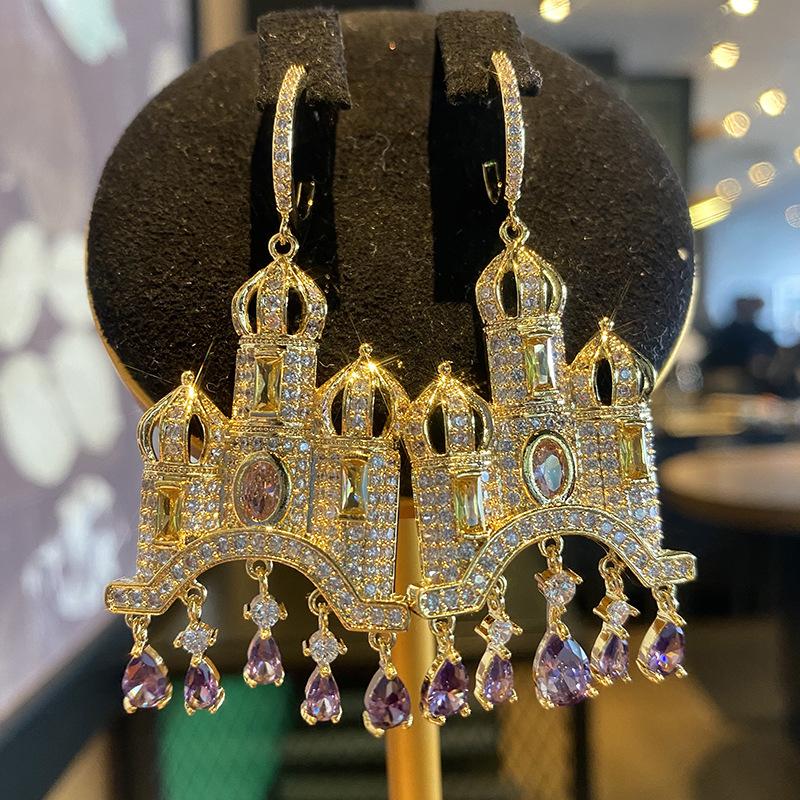 925 Silver Needle Personality Earrings Fairytale Castle Earrings for Girl Cute Earrings Women's Jewelry Party Gift