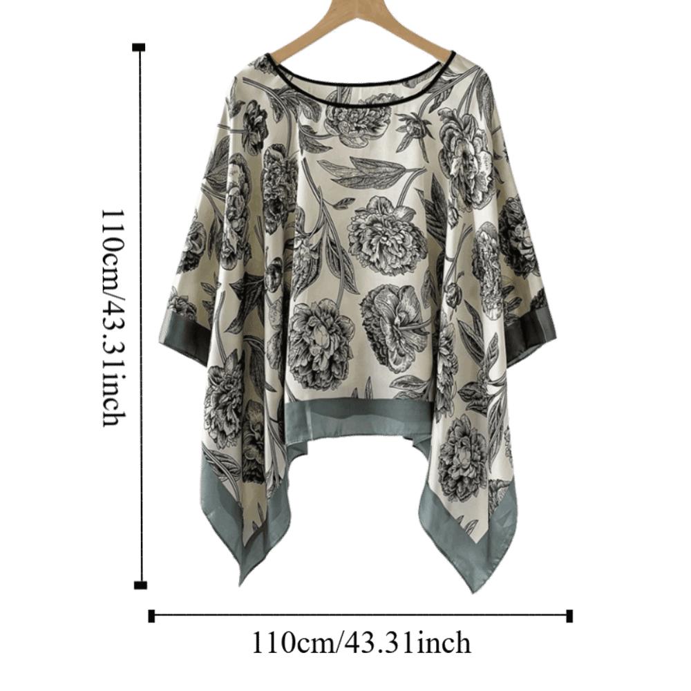 Loose Fit Poncho Cloak Thin Scarf Printed Comfortable Simulated Silk Pullover Sun Protection Polyester Versatile Scarves Women