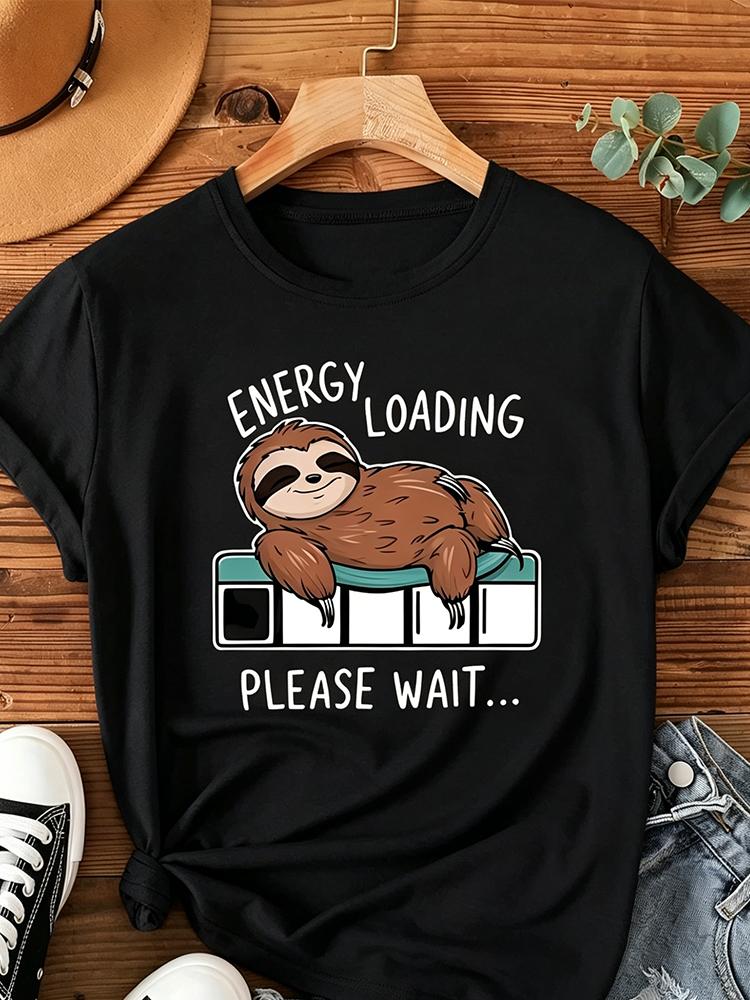 Sloth Energy Depleted Print T Shirt Unisex Unisex Casual Vintage Style Crew Neck Tshirt Humorous Satire Animal Tshirts