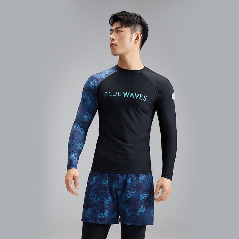 Mens Quick-Dry Rash Guard Set Black Swimwear Surfing Swimming Fishing UV Protection L