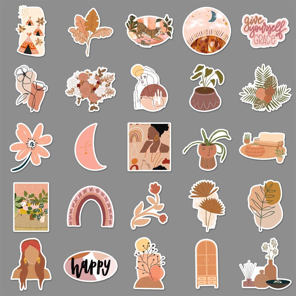 50 Bohemian Graffiti Style Waterproof Stickers for Skateboards, Phones, and Suitcases