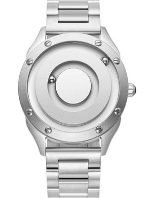 EUTOUR Couple's Magnetic Watch with Ball Bearing Design, Men's Quartz Watch, Minimalist Casual Design, Waterproof, 40mm, Silver Dial, Silver Stainless