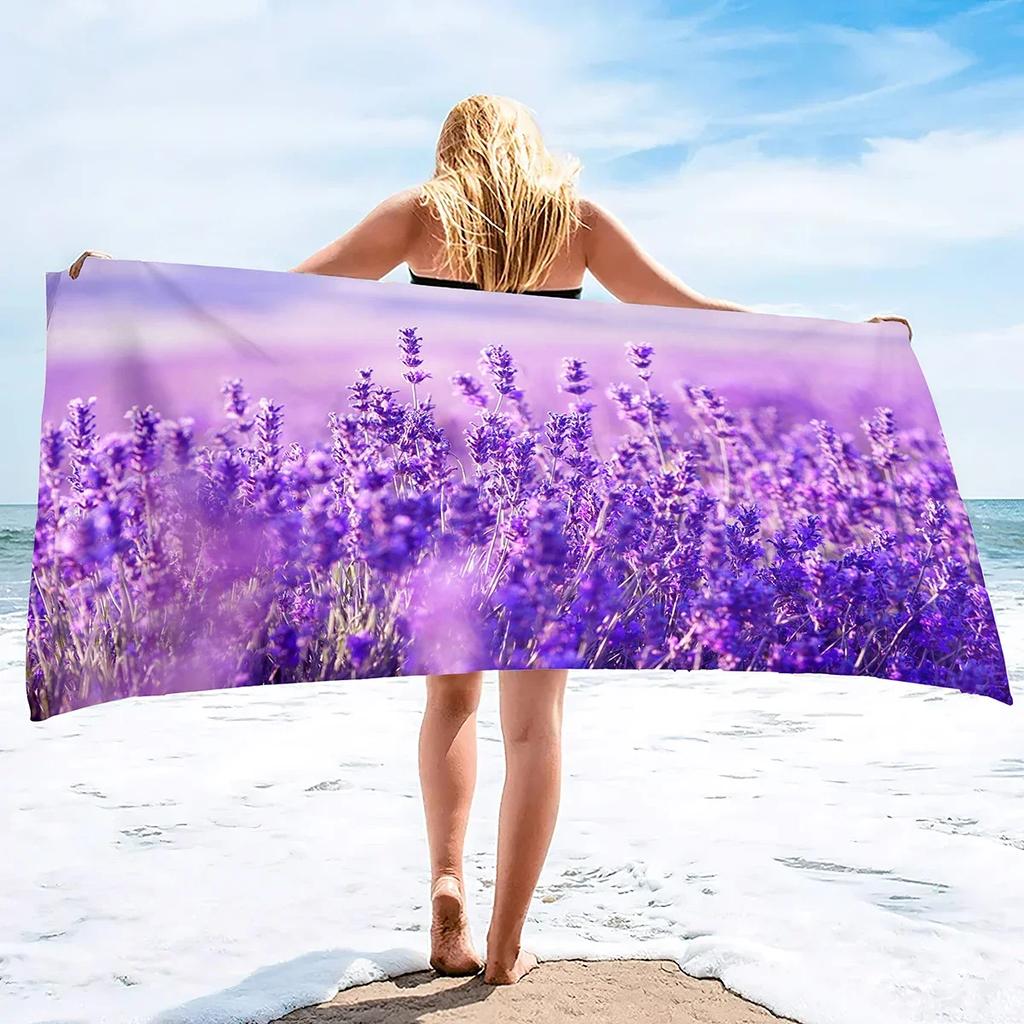 Lavender Beach Towel Purple Flower Bath Towel Bathroom Sport Bar Towel for Adult Kids Microfiber Shower Quick Dry Swimming Cover