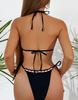Kadın Mayo Düz Renk Halter Yaka Üçgen Çanta Dantel Bağcıklı Yan Bağcıklı Bikini Takımı Plaj Giyim Mayo