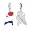 925 Silver Pan Charms Fit Original Bracelet Europe Greece Iceland France Italy Finland Flag Map Dangle Bead for Jewelry Making