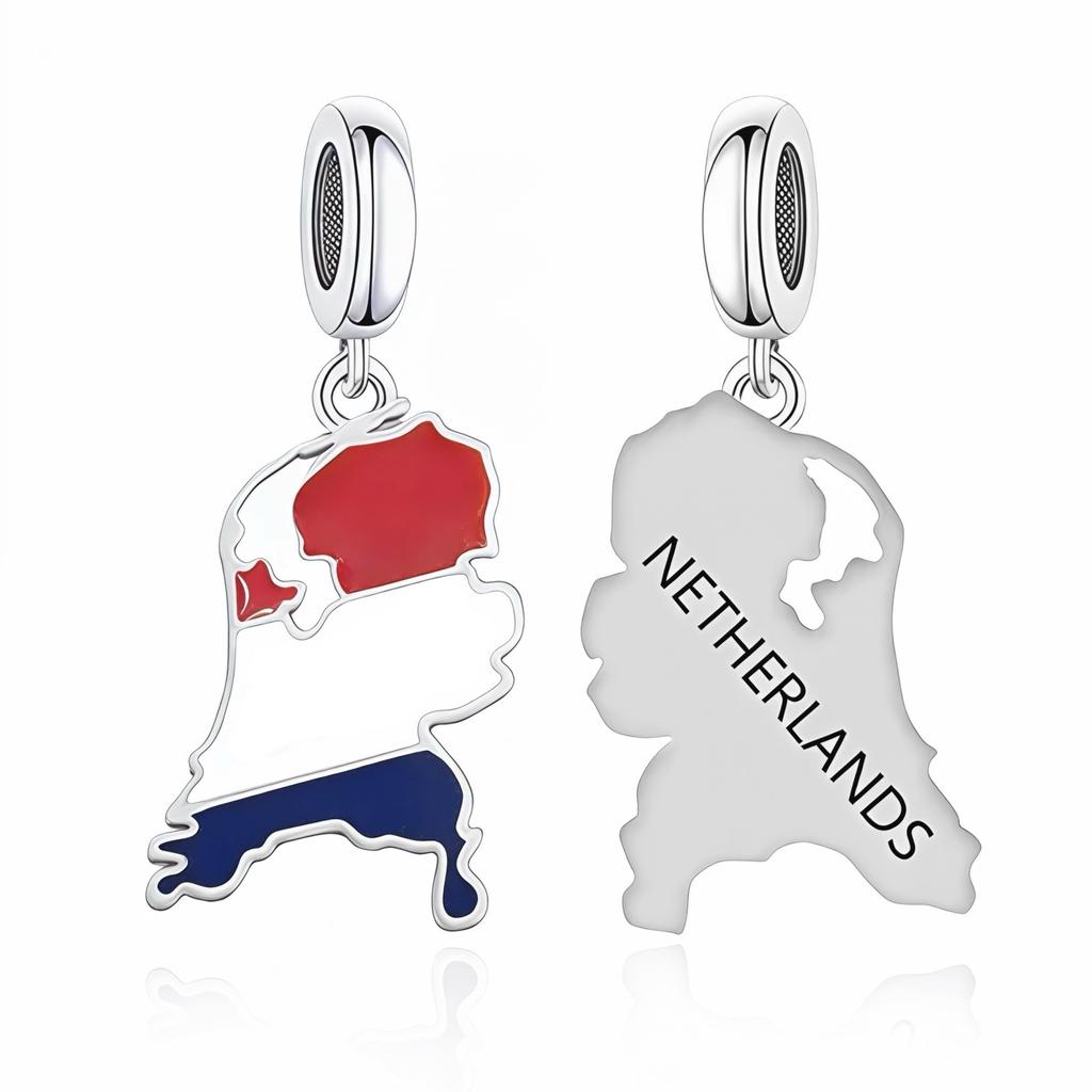 925 Silver Pan Charms Fit Original Bracelet Europe Greece Iceland France Italy Finland Flag Map Dangle Bead for Jewelry Making