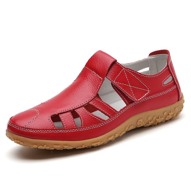Large size 35-46 summer handmade retro sandals soft-soled mother shoes cowhide Velcro casual women's shoes