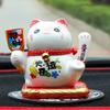 Gatto Fortunato Ceramica Alimentato a Energia Solare Maneki Neko Braccio Ondulante Gatto che Invita la Fortuna con Tappetino Auto Decorazione Scrivania Fascino Regalo