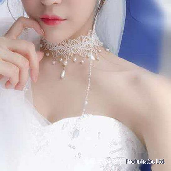 European Retro Pearl Lace Choker Necklace, Multi-layer Tassel Design, Wedding Light Luxury Women's Accessory