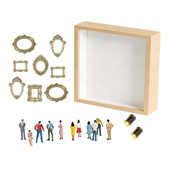 

DIY Міні-музейна скринька Золоті рамки Фігурки Лампи з маленькою фоторамкою Тіньова коробка бежевий