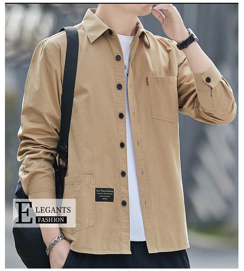 Camicia Casual da Uomo in Cotone Antigrinze a Maniche Lunghe Vestibilità Larga - Giacca Trendy per Lavoro Primavera & Autunno