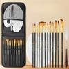 15pcs Nylon Paint Brush Set Portable Pen Curtain Canvas Bag Easy Carry for Acrylic Gouache Watercolor Oil Painting Color Mixing