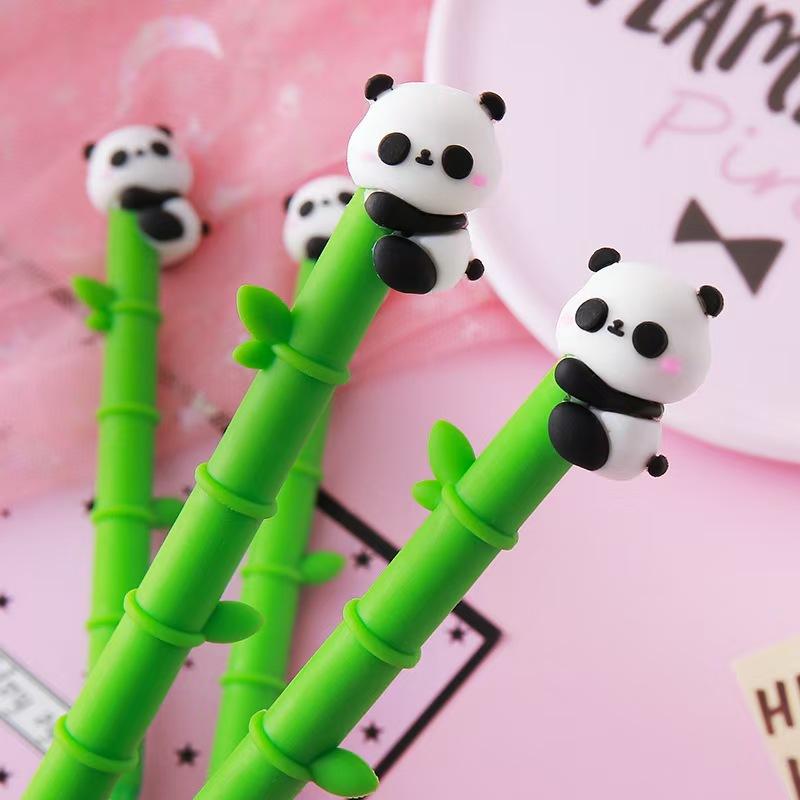 Bamboo Panda Neutral Pen for Students - Cute Panda Cartoon Design, Black, High-Quality Silicone, Prize Ballpoint Pen