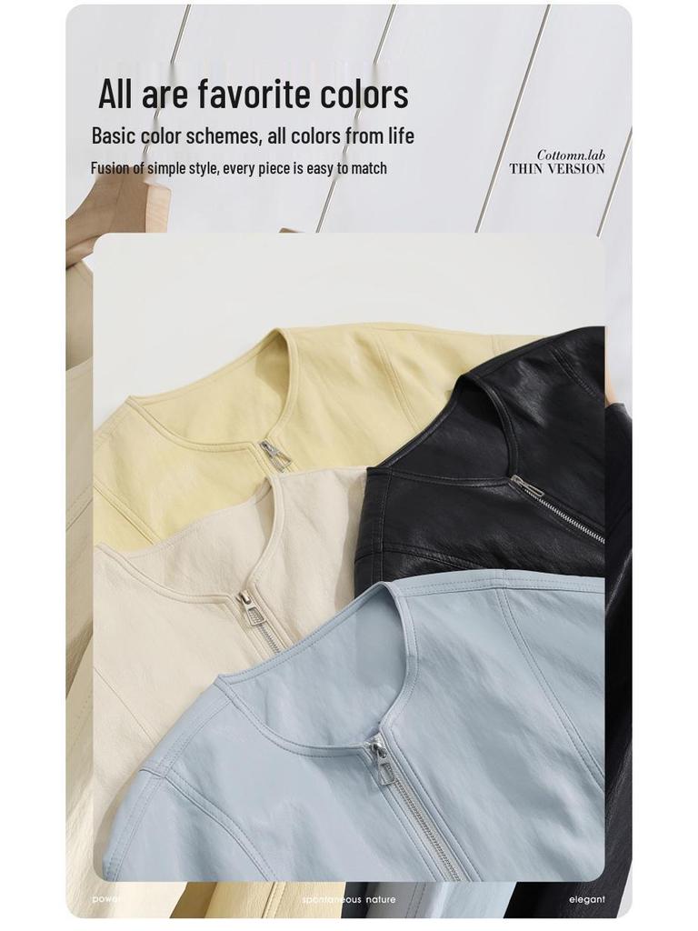 Women’s Genuine Sheepskin Leather Cardigan Jacket - Short, Round Neck, Loose Fit for 2026 Spring/Autumn.