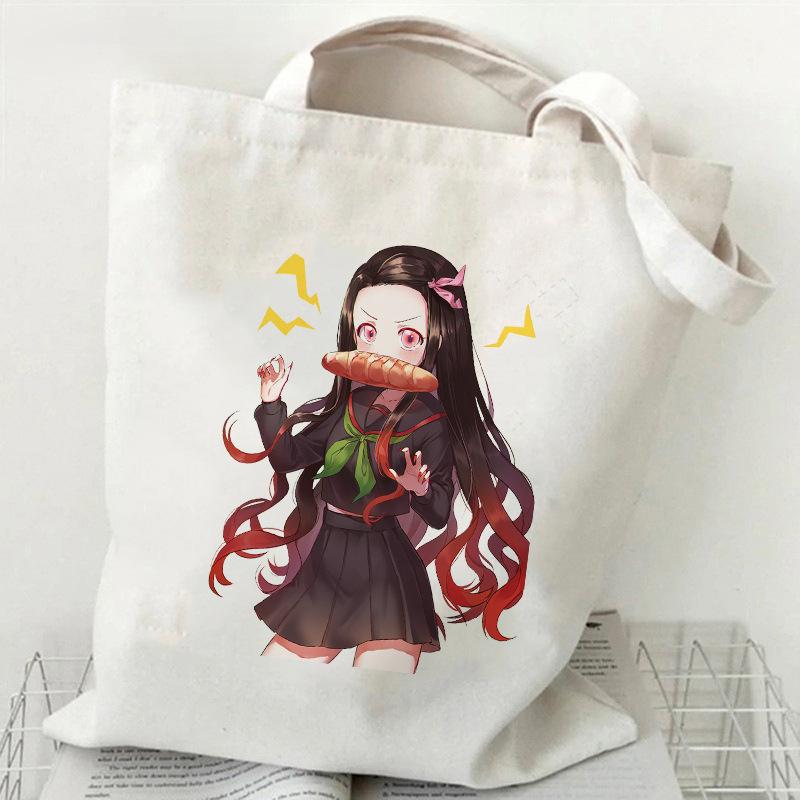 Japan cartoon comics Nezuko Kamado Demon Slayer Print Canvas Bag Stylish Women's Handbag Large Capacity Casual Shoulder Bag 7561 KTB