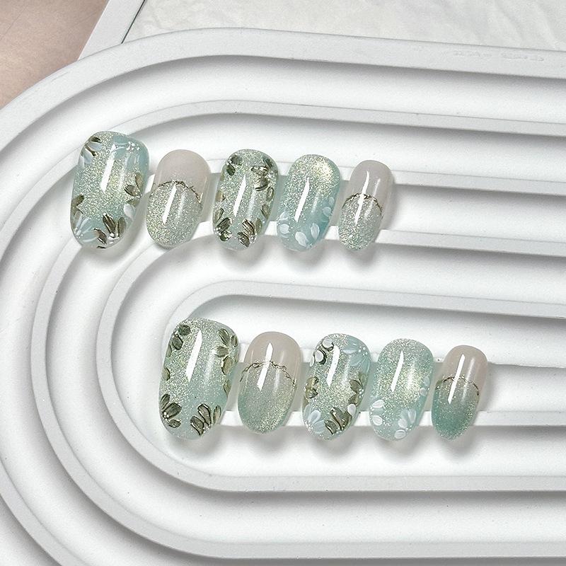 

Наклейки для ногтей ручной работы «Кошачий глаз», ледяные, прозрачные - Короткие, элегантные, высококачественные, летний стиль