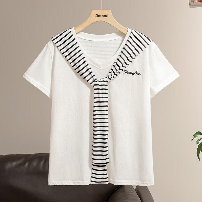 Women s V-Neck Embroidered Short-Sleeve T-Shirt L