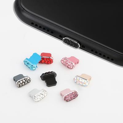 1 Stück Farbiger Strass Metall Staubdichter Ladebasis Steckerabdeckung, Künstlicher Diamant Anhänger Ladeanschluss Schutz