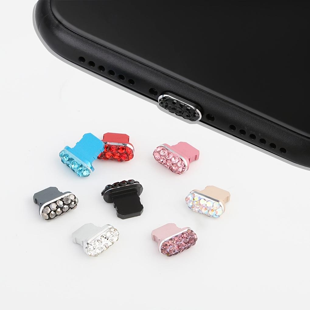 1pc Colored Rhinestone Metal Dustproof Charger Base Plug Cover, Artificial Diamond Charm Charging Port Protector